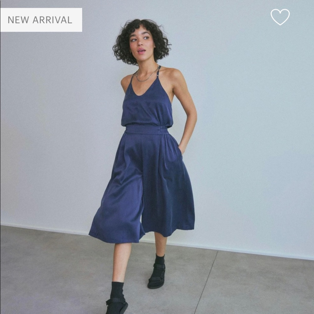 New $238 Lunya Washable Silk Wide Leg Crop Pant Set Pajamas in Deep Blue XS